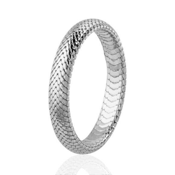Men's Sterling Silver Snake Skin Wedding Band Ring Stacking Design - Picture 2 of 7